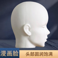 Cosplay Wig Head Model with Cartoon Face, Pinable, Display Stand