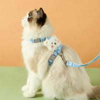 Cat Harness with Leash Set, Nylon Cat Walking Harness and Outdoor Cat Leash with Cute Bear Charm, Lightweight Soft Kitten Adult Strap Design