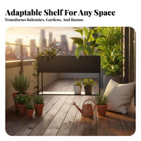 Nordic design 2-Tier Plant Stand Floor-Standing 2-Tier Planter Shelf with Trellis Partition Function Outdoor Furnishing Weather-Resistant for Gardeners, Homeowners, Balcony, Courtyard, Living Room, Corner