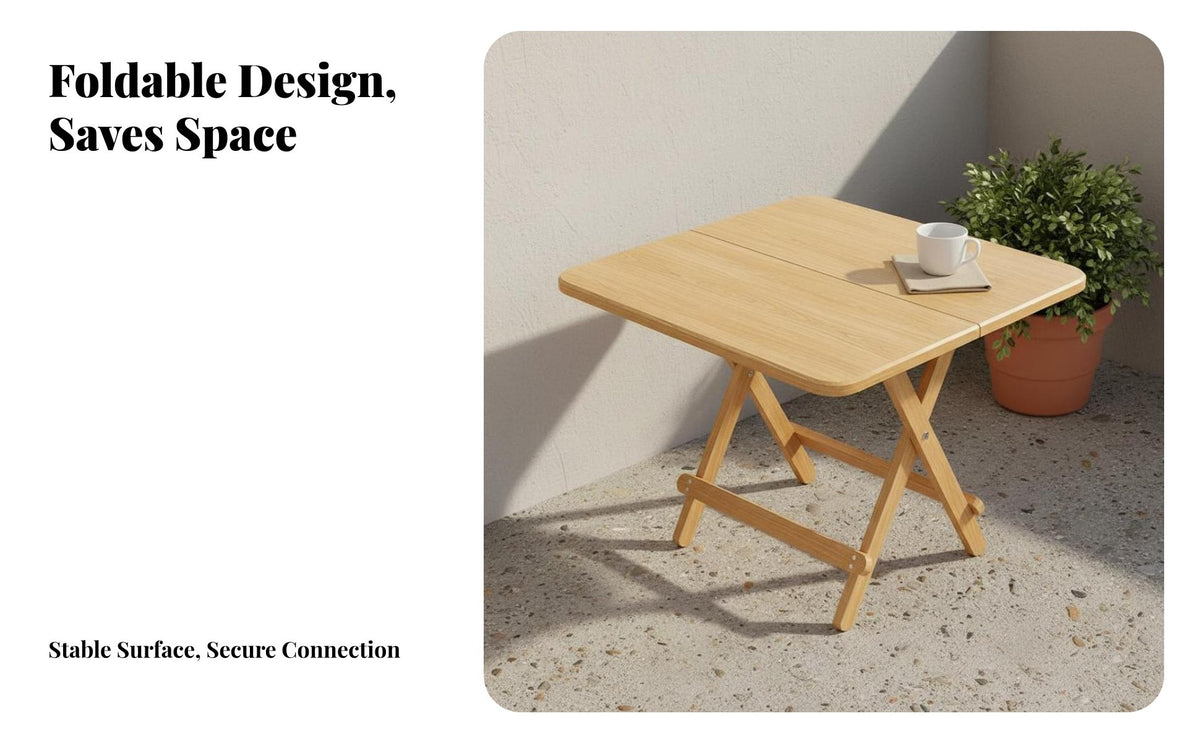 Space Saving Solid Fir Wood Table Multi-Purpose Wooden Folding Table Multifunctional Collapsible Study Desk Installation-No-Assembly for Apartment Dwellers, Distant Workers, Home Office, Living Room, Balcony, Outdoor