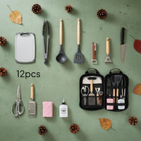 AllAll-in-1 Portable Camping Cookware Kit Storage Bag Included Portable Cooking Set Easy to Pack Camping Utensil Kit Space-Saving for Campers, Road Trippers