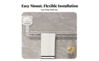 DrillNo-Drill Extendable Suction Bar with Hooks Multi-Functional Towel Hanger Heavy-Duty Bathroom Fixture Reusable for Renters, Homeowners, Families, Laundry Room, Kitchen, Closet