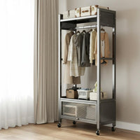 Easy Assembly Freestanding Closet Organizer Sturdy Frame Rolling Garment Rack with Shelves Large Capacity Portable Wardrobe on Wheels for Dorm Room, Entryway