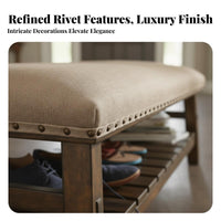 Classic American Design Shoe Rack Bench with Padded Seat Cushioned Top Upholstered Shoe Rack Bench Multi-Functional Storage Furniture Two-Fold Functionality for Homeowners, Families, Seniors, Entryway, Hallway, Mudroom, Living Room