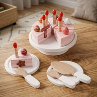 Sliceable Wooden Birthday Cake Imaginative Wooden Cake Toy Colorful Pretend Food Child-Centered for Toddlers, Preschoolers, Kids, Tea Party, Daycare