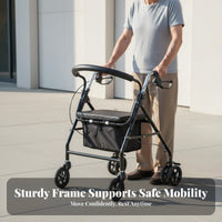 Long-Lasting Steel Frame Elderly Shopping Cart Mobility Aid Underseat Storage Walking Aid with Seat and Basket Adjustable Height 4-Wheel Mobility Aid with Seat Double Braking System for Seniors, Daily Errands, Outdoor, Outdoors, Indoors