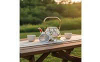 Teapot with Infuser Gold Enamel Floral Teapot Porcelain Enameled Kitchenware for Kitchen Counter