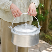 Commercial Stock Pot, Aluminum Alloy, Double-Handled Pot, 4-5L, With Lid, Matte Silver, Suitable for 10+ People