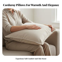Corduroy Pillow Cover Invisible Zipper Square Throw Pillow Case Sturdy Material Solid Color Decorative Pillowcase for Renters, Adults, Sofa, Couch