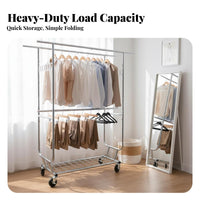 Foldable Heavy Duty Portable Clothes Rack Collapsible Design Double Rod Garment Rack Large Capacity Easy Assembly for Retail Shop Owners, Homeowners, Students, Boutique, Bedroom, Laundry Room, Entryway