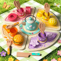 Role Playing Wooden Tea Party Set Educational Wooden Afternoon Tea Set Eco-Friendly Wood for Preschoolers, Toddlers, Kindergarten, Playroom