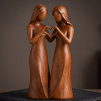 Resin Figurine with Wood-Grain Finish Heart-Shaped Tabletop Ornament Sculpture Carved Statue Smooth for Couples, Shelf