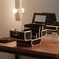 Large Capacity Makeup Box with Mirror Easy to Organize Mirror Makeup Case Long-Lasting Cosmetic Travel Case Hard Shell for Nail Technicians, Outdoor
