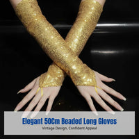 Beaded Fingerless Long Gloves, Retro Women's Cosplay Party Stage Accessory