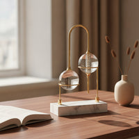 Desktop Ornament with Marble Base Modern Sculptural Ornament with Glass Orbs Gold-Toned Decorative Item Piece for Entryway