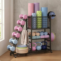 Wheeled Workout Equipment Storage Rack Carbon Steel Rolling Gym Organizer Casters Exercise Equipment Rack Metal