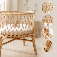French Rattan Baby Crib Nordic Retro Handmade Natural Imported Rattan Woven Toddler Bed Children's Small Bed