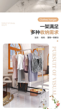 服装店展示架落地式男女童装专用陈列可移动货架橱窗多功能挂衣架 118cmU型带篮衣架+橡胶轮