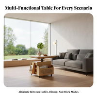 Transformable Elevate-Top Coffee Table Multi-Functional Living Room Furniture Space-Saving Design 360° Rolling Wheels