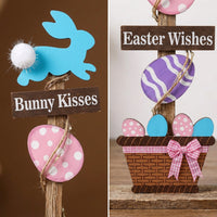 Easter Bunny Table Decor Nordic Design Wooden Easter Figurine Hand-Painted Wooden Bunny Sign for Children, Families, Tabletop, Bookshelf, Living Room