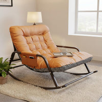 Anti-Tip Design Upholstered Rocking Lounge Chair Side Storage Pocket Padded Rocking Recliner Adjustable Backrest Modern Lazy Sofa Chair Extra Wide Seat for Women, Adults, Balcony, Bedroom, Living Room, Small Apartment