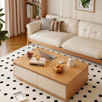 Floor-Standing Base Modern Rectangular Coffee Table Sturdy Construction Minimalist Storage Table Rounded Corners Living Room Furniture for Small Apartment Dwellers, Balcony