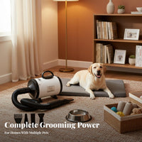Smart Temperature Control Dog Grooming Blower Low Noise High Velocity Pet Dryer Quick Dry Dog Hair Force Dryer Variable Speed for Cat Owners, Professional Groomers