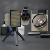 Compact Phone Photography Accessory with LED Light Portable Mobile Device Tripod with Mirror Lens Handheld Phone Mount with Tripod Anti-Glare for Photographers