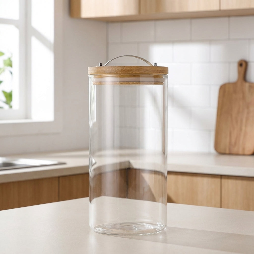 Water Dispenser with Tap, High Borosilicate Glass Drink Dispenser with Bamboo Lid and Wood Stand, Juice Dispenser for Party and Iced Tea Serving