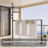 Heavy-Duty Floor-to-Ceiling Tension Pole Space-Saving Clothes Drying Rack Adjustable Height Laundry Organizer High Capacity for Apartment Dwellers, Families, Students, Balcony, Small Compact Areas, Bedroom, Living Room