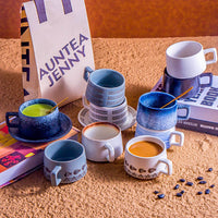 日式复古咖啡杯碟套装创意陶瓷拉花杯子家用高档精致马克杯牛奶杯