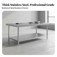Easy to Clean Stainless Steel Work Table Rust-Resistant Commercial Kitchen Prep Table Stable Structure Stainless Steel Workbench High Load-Bearing Capacity for Restaurant Team, Workshop Workers, Professionals, Bakery, Warehouse, Garage, Laundry Room
