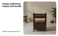 Wooden Cosmetic Trolley Vintage Design 3-Tier Salon Cart with Cabinet Dense Wood Utility Trolley Multi-Functional for Home