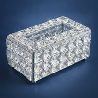 Tissue Box Cover Acrylic Tissue Box with Feet Tabletop Organizer Crystal-Cut Holder Rectangular for Vanity, Coffee Table