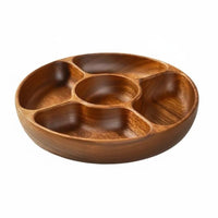 Boat Shaped Serving Dish Japanese Type Wooden Serving Tray Hand Polished Acacia Wood Compartment Platter for Tea Room, Party