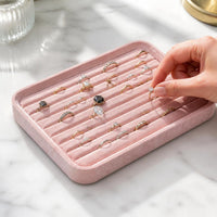 Pink Velvet Jewelry Display Tray with Clear Lid for Necklaces, Rings, Bracelets