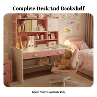 Pink Writing Table and Chair Set Ergonomic Design Kids Desk and Chair Set Sturdy Construction Children's Study Desk with Storage for Bedroom, Playroom