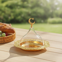 Scalloped Dessert Display with Glass Cover Embossed Pastry Display Plate Decorative Food Tray with Glass Cover Elegant for Party