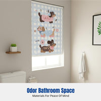 Cartoon Pattern Bathroom Curtain, No-Drill, Waterproof, Light-Blocking, Lifting Shade, Toilet Privacy