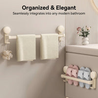 Towel Bar Wall Mount Rack, Double Bar Iron Organizer for Bathroom & Kitchen, No Drill Suction for Rental Property, for Homeowners