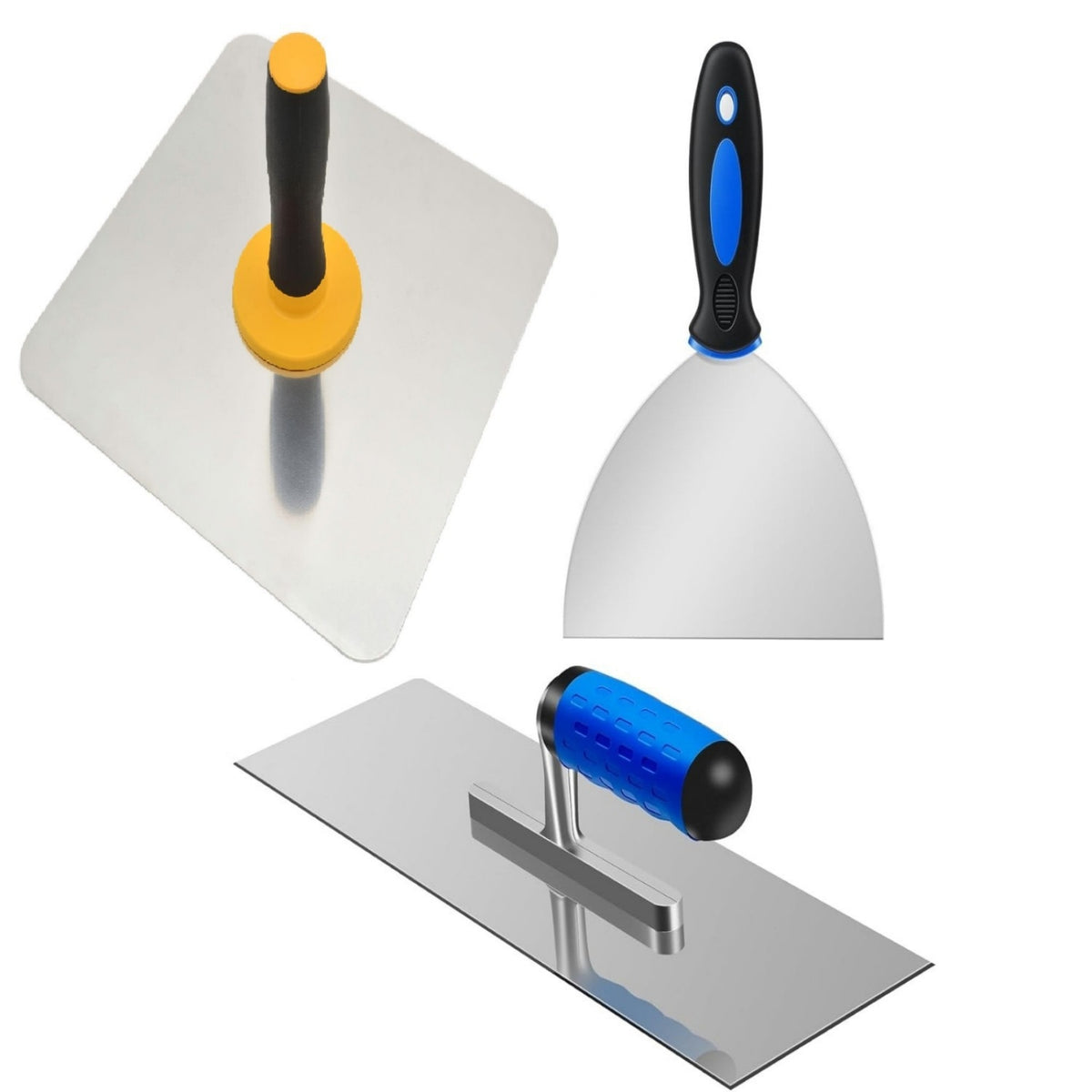 3 Pieces Mortar Board and Trowel Set Ergonomic Handle Aluminum Plaster Carrier Non Slip Grip Drywall Hand Tool Kit for Beginners, Wall Repair