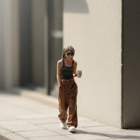 Walks Woman with Coffee Miniature Lifelike Fashion Girl Diorama Figure Versatile Painted Resin People Model for Dioramas