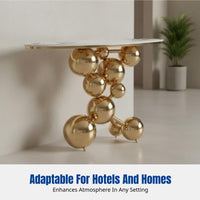 Creative Entryway Table, Luxury Sintered Stone Console, Spherical Stainless Steel Accent, Modern Hallway Decor