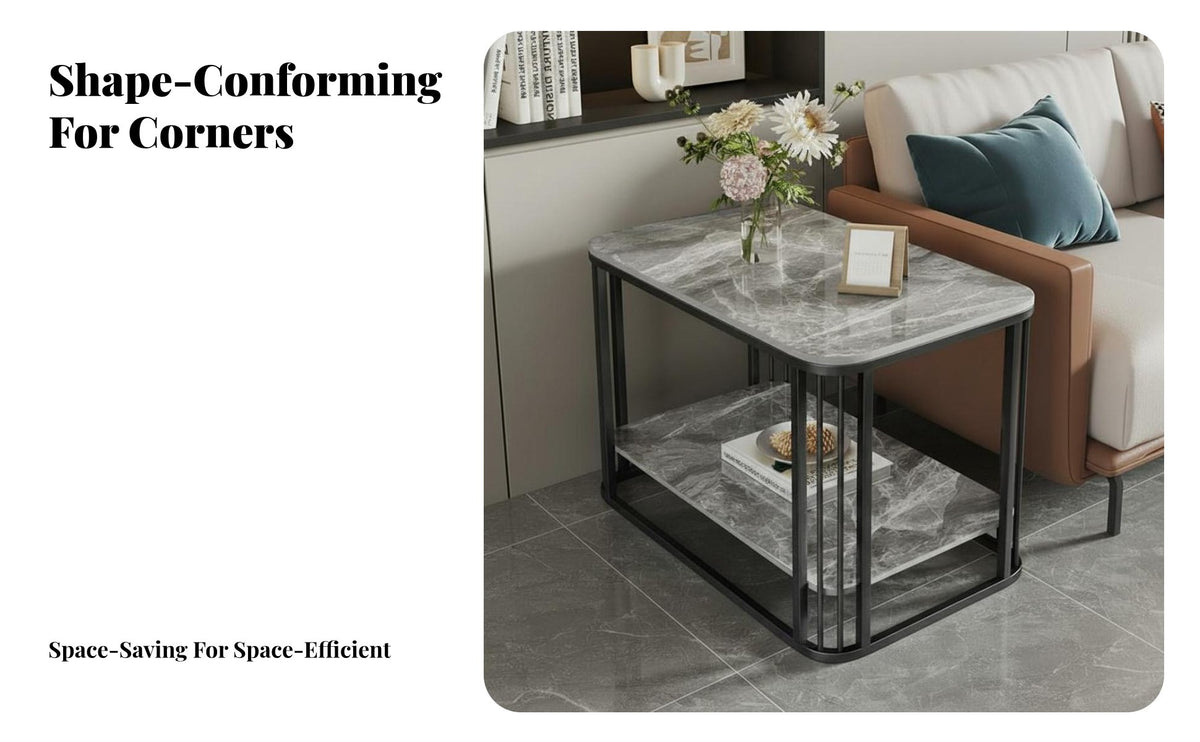 Movable with Wheels 2-Tier Accent Table Light Luxury Design Two-Tier Slatted Side Table Space-Saving Nightstand Versatile Use for Apartment Dwellers, Homeowners, Interior Designers, Living Room, Bedroom, Small Areas, Entryway