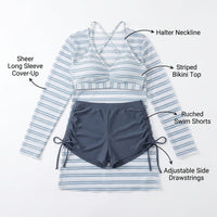 Swimsuits for Women, 3 Piece Set with Padded Bra for Water Sports, High Waist Swimming Costume for All Ages