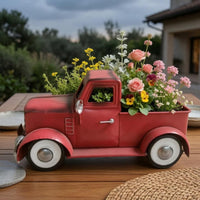 Uncovered Bed Vintage Pickup Planter Red Painted Truck-Shaped Planter for Display