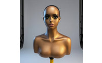 Realistic Mannequin Head with Shoulders Bald Mannequin Head with Shoulders Bronze Hairpiece Display Stand for Jewelers, Cosplayers
