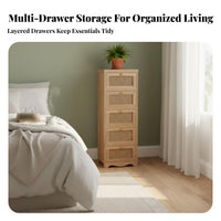 Retro Design Rattan Drawer Cabinet Easy Assembly Rattan Front Cabinet Installationno-Assembly Nightstand Multi-Purpose for Homeowners, Apartment Dwellers, Bedroom, Living Room, Entryway, Hallway