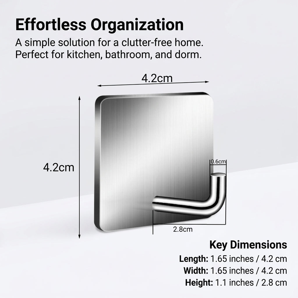 Stainless Steel Heavy Duty Hooks for Kitchen, Self Adhesive Hooks No Drilling Wall Hooks, Multi-Functional Utility Hooks for Towels in