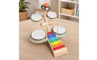 Wooden Percussion Table Multifunctional Music Station Toddler-Friendly Musical Toy with Cymbals Educational for Toddlers, Kids, Beginners, Playroom, Preschool, Nursery